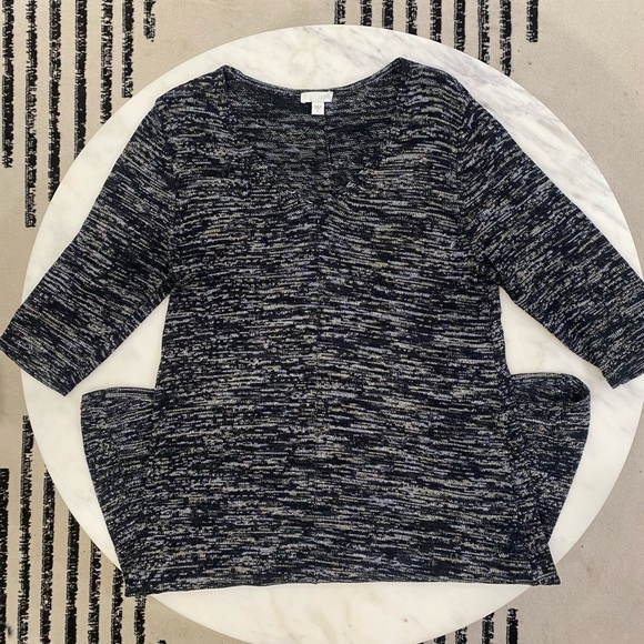 J.Jill Heathered Grey Knit Cotton Silk Blend Midi Sweater Dress 3/4 Sleeve sz S - Picture 1 of 8